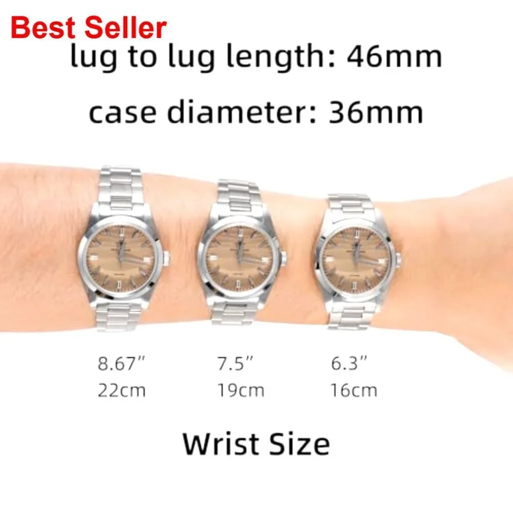 36mm Stainless Steel Watch with VH31 Movement Waterproof 100m